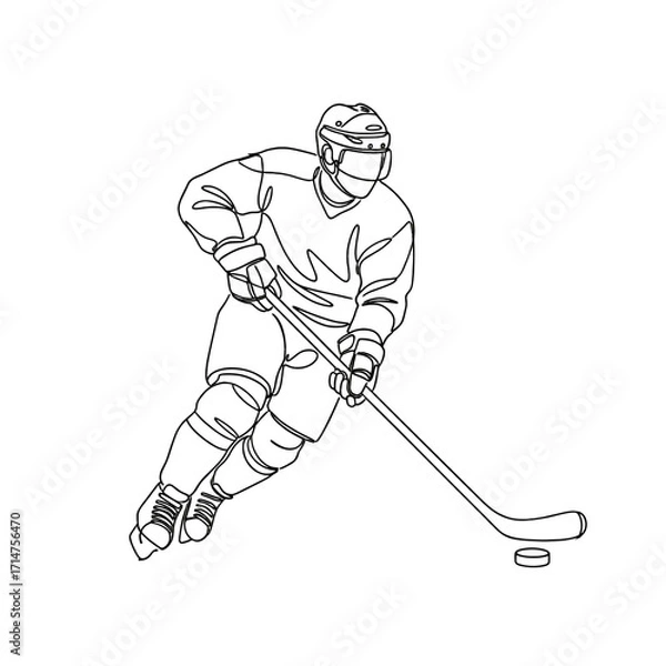 Obraz Line art of a hockey player skating and preparing to shoot puck  