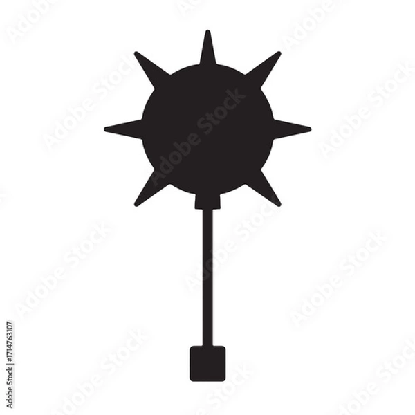 Fototapeta Vector art of a black silhouette of a medieval spiked mace