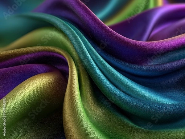 Fototapeta Colorful Satin Fabric with Vibrant Waves and Smooth Texture