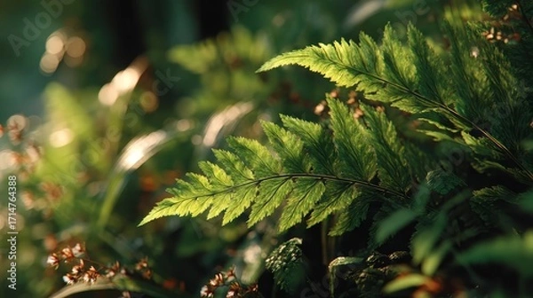 Fototapeta Lush Green Ferns Bathed in Soft Natural Light in a Forest Setting