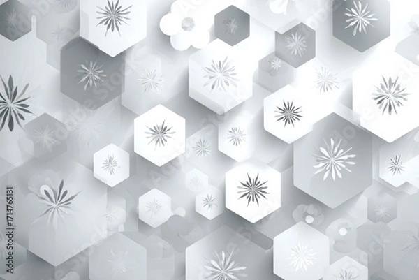 Fototapeta Abstract Hexagonal Pattern with Floral Motifs in Monochrome Shades