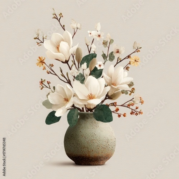 Fototapeta Elegant Floral Arrangement in Rustic Vase with Soft Background