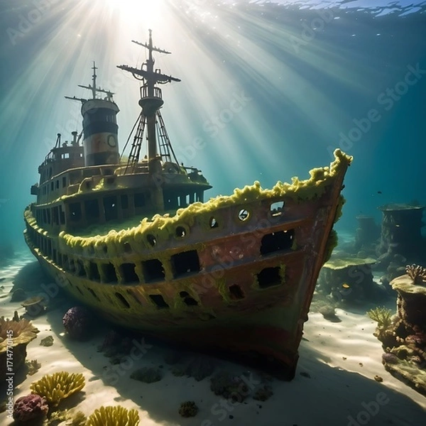 Fototapeta A shipwreck resting on the ocean floor.