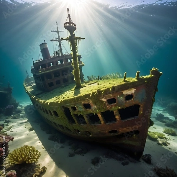 Fototapeta A shipwreck resting on the ocean floor.