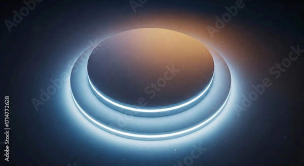 Obraz Futuristic Circular Platform with Neon Lighting Radiating a Modern Glow and Clean Aesthetic Presenting Abstract Design and Geometric Form