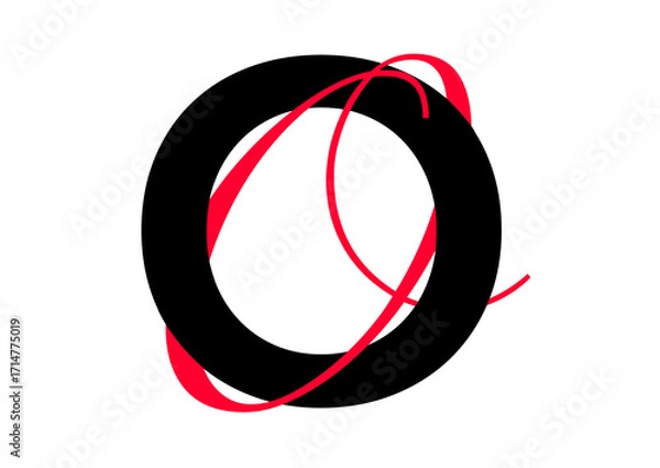 Fototapeta Capital letter with double typographic style, black sans serif font and red script font, letter O