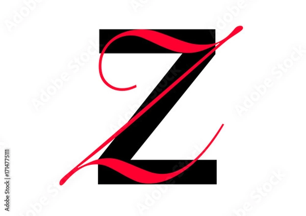 Fototapeta Capital letter with double typographic style, black sans serif font and red script font, letter Z