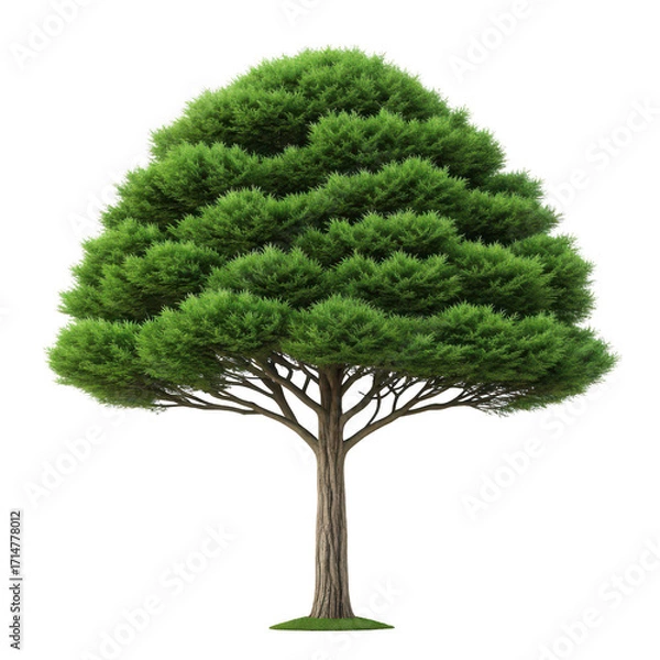 Fototapeta Lush green evergreen tree with a rounded canopy isolated on transparent background