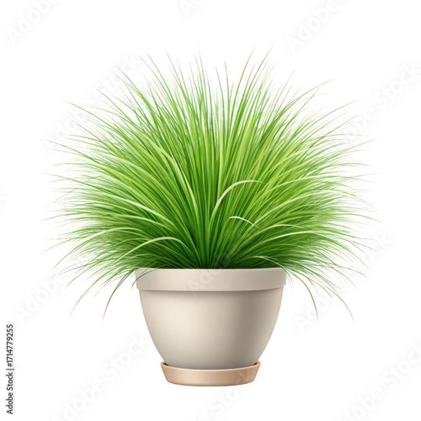 Fototapeta Fluffy green ornamental grass in a pot isolated on transparent background