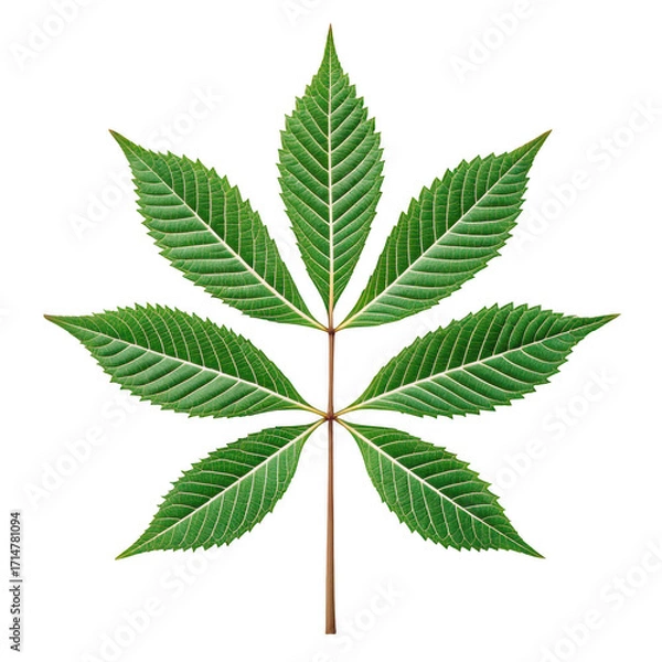 Fototapeta Green compound leaf with serrated edges isolated on transparent background