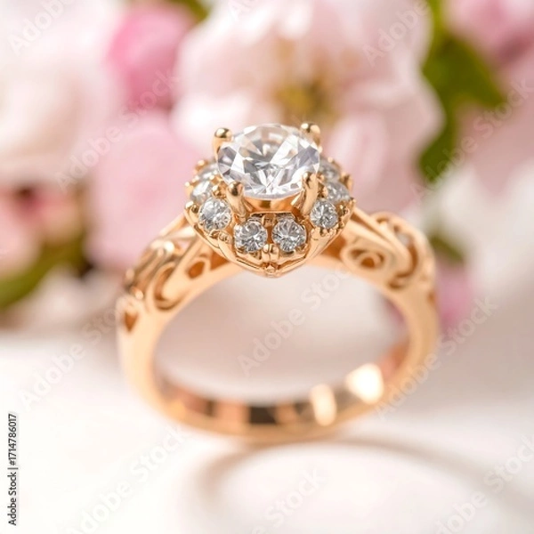 Obraz Rose gold ring with diamonds