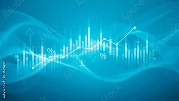 Fototapeta Stock market business and exchange financial growth graph. Business chart data graph diagram, business trading graph investment growth, global trend arrow up and down.