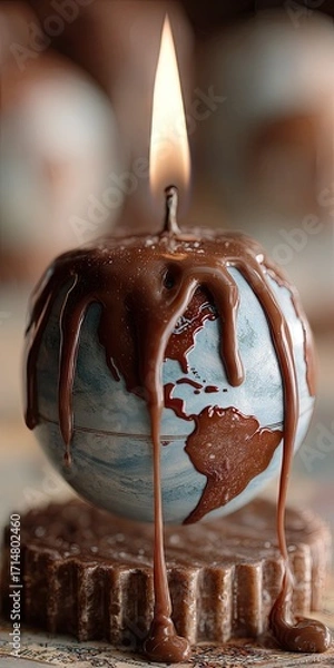 Obraz A globe candle melts with dripping wax, symbolizing global warming.