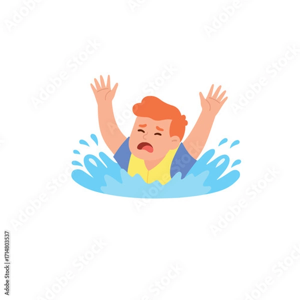 Fototapeta Vector Illustration of a Child Drowning in Water – Water Safety and Rescue Concept