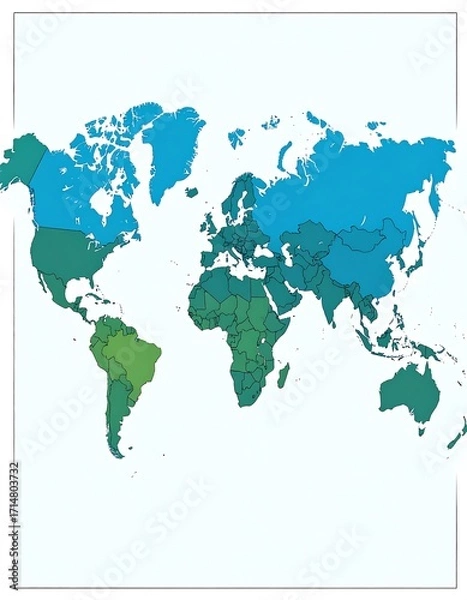 Fototapeta World map with shaded regions