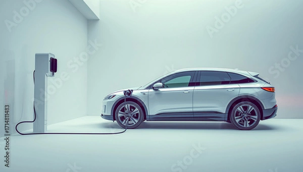 Obraz Electric Vehicle Charging in Modern Minimalist Space