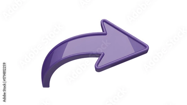 Obraz A purple curved arrow pointing to the right on a black background indicating direction or navigation