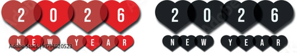 Obraz Creative New Year 2026 greeting card design with text and numbers set in heart shapes. This festive vector illustration comes in red and black, perfect for holiday decorations