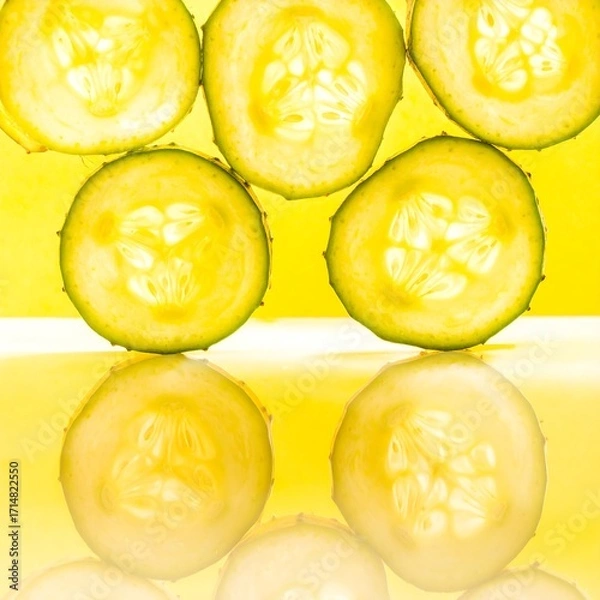 Obraz Stacked cucumber slices, vibrant yellow