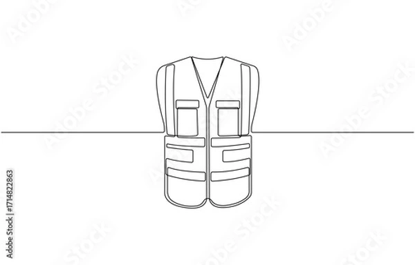 Fototapeta Continuous one line drawing of a high visibility safety vest workwear, industrial vest, engineer, repair, company and others, single-line vector illustration, on transparent background.
