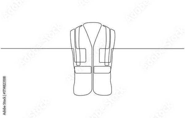 Fototapeta Continuous one line drawing of a high visibility safety vest workwear, industrial vest, engineer, repair, company and others, single-line vector illustration, on transparent background.