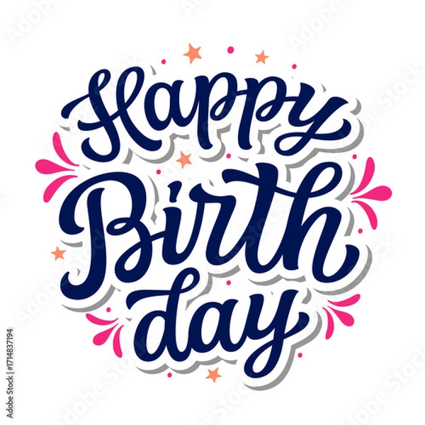 Fototapeta Happy Birthday. Hand lettering text in a round shape isolated on white background. Vector typography for posters, banners, greeting cards, birthday decorations, balloons