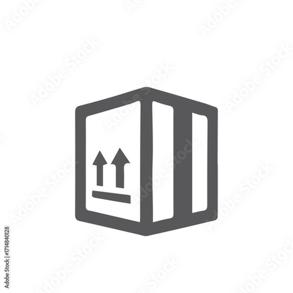 Fototapeta Simple grey shipping box icon with upward arrows indicating proper handling. This vector illustration symbolizes logistics, parcel delivery, cargo transport, and supply chain management