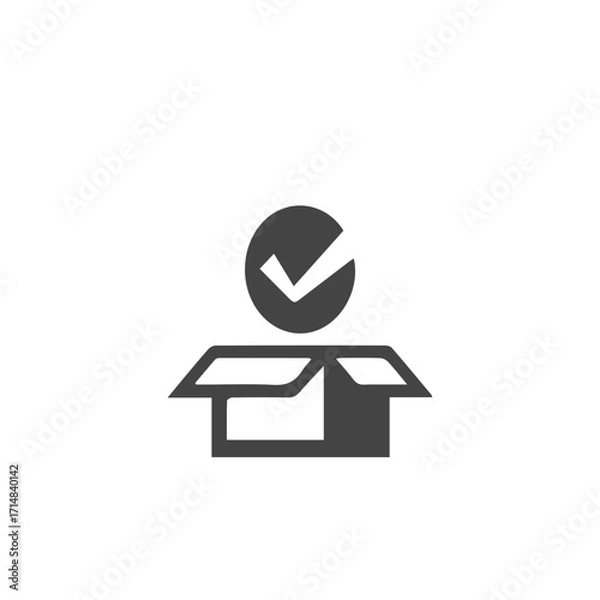 Fototapeta Icon of a confirmed order with an open box and check mark, symbolizing successful delivery, package received, and product approval