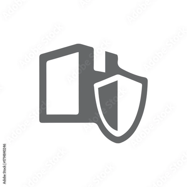 Fototapeta A simple vector icon of a cardboard box protected by a shield, symbolizing secure shipping, package insurance, and safe delivery of goods