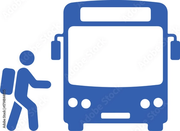 Fototapeta bus stop sign, vector  illustration of a bus, Student boarding school bus icon illustration, School bus with student boarding icon, Student getting on bus vector illustration, Public transport bus 