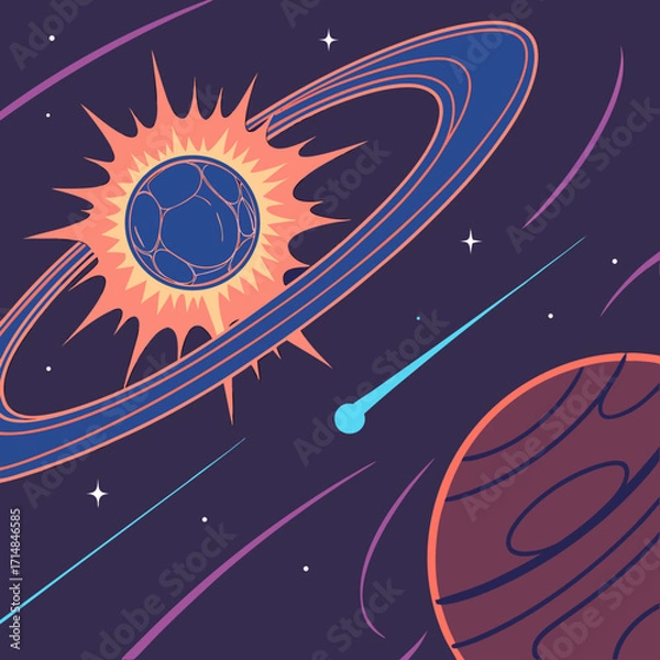 Fototapeta Space and Planet Illustration with Comet