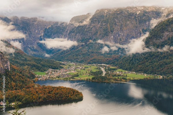Obraz autumn landscape of a lake and alpine mountains