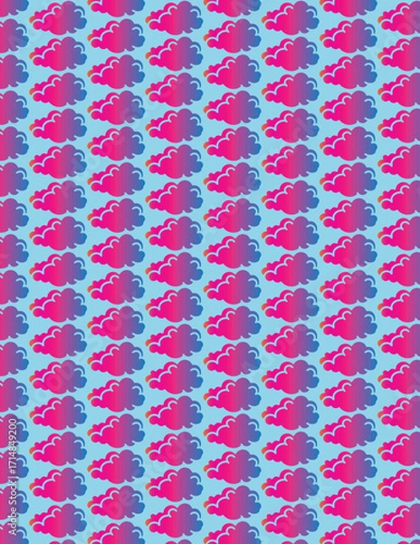 Obraz Pink and Purple Clouds on Blue Background Pattern, Abstract Design