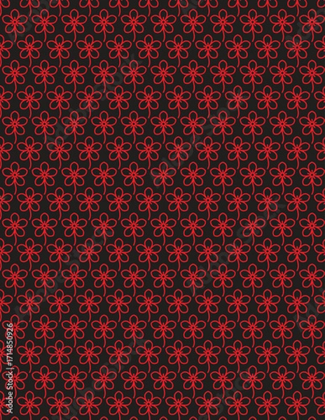 Obraz Seamless Floral Pattern: Red Flowers on Black Background
