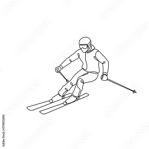 Obraz Skiing athlete in action with gear on a snowy mountain slope  