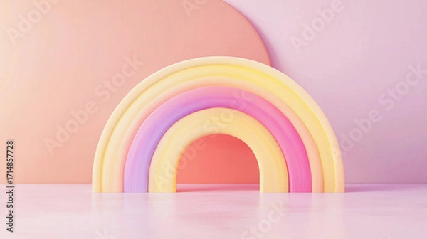 Fototapeta Colorful pastel rainbow arch with soft background and smooth textures, isolated on white background