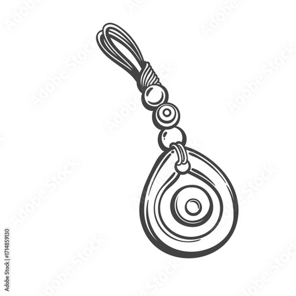 Fototapeta Traditional Turkish evil eye charm with beads and string, illustrated in a clean black and white doodle style. Great for travel decor, print, or souvenirs. Vector illustration.