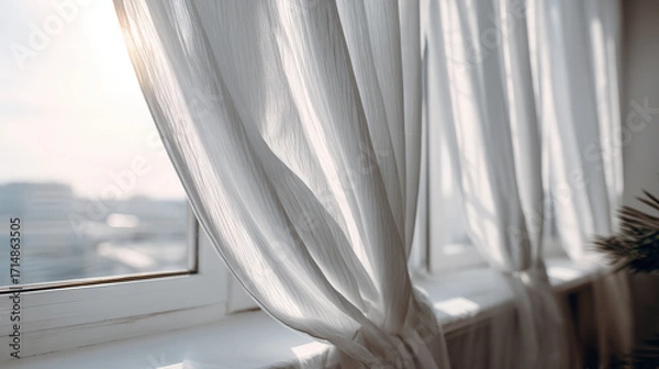 Obraz elegant curtains that regulate emotional lighting within room creating atmosphere of coziness and tranquility