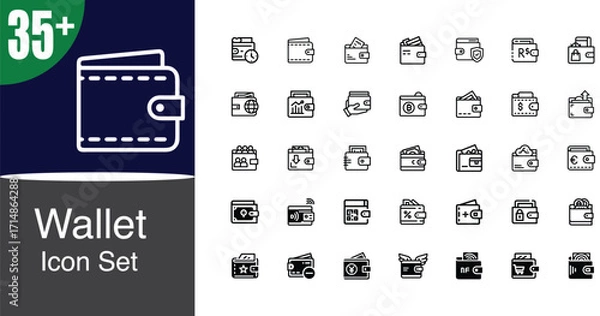 Fototapeta Comprehensive wallet icon set for finance and payment applications and websites