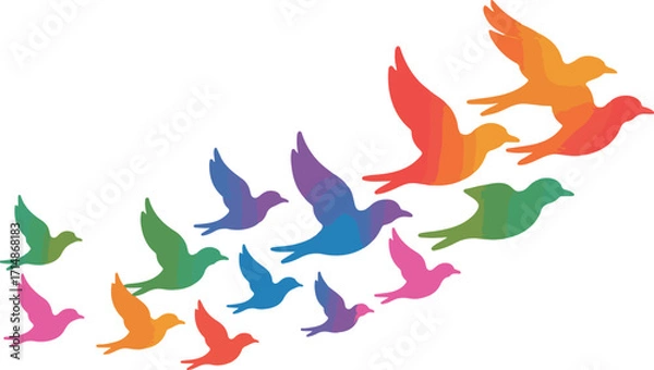 Fototapeta Flock of Colorful Birds in Flight, Symbolizing Freedom and Diversity