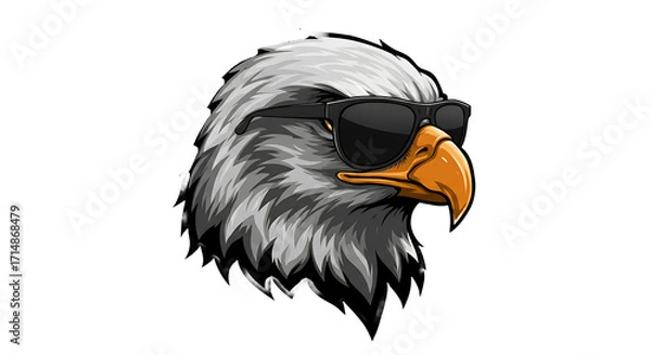 Fototapeta Cool bald eagle wearing sunglasses with a fierce expression on a black background
