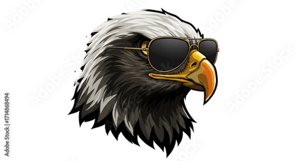 Fototapeta Cool bald eagle wearing sunglasses with a serious expression against a black background