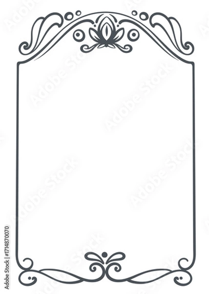 Fototapeta Elegant decorative frame with lotus flower ornament, swirly floral motifs and clean curved outline. Ideal for wedding invitations, greeting cards, or certificate layout. Vector illustration.