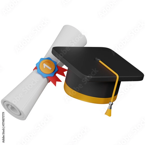 Fototapeta 3d render Graduation Caps and degree  icon 