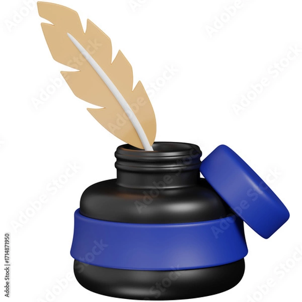 Fototapeta 3D render  Inkwell and Quill icon