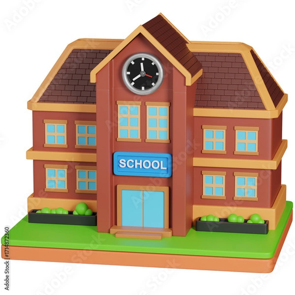Fototapeta 3d render  School building icon 