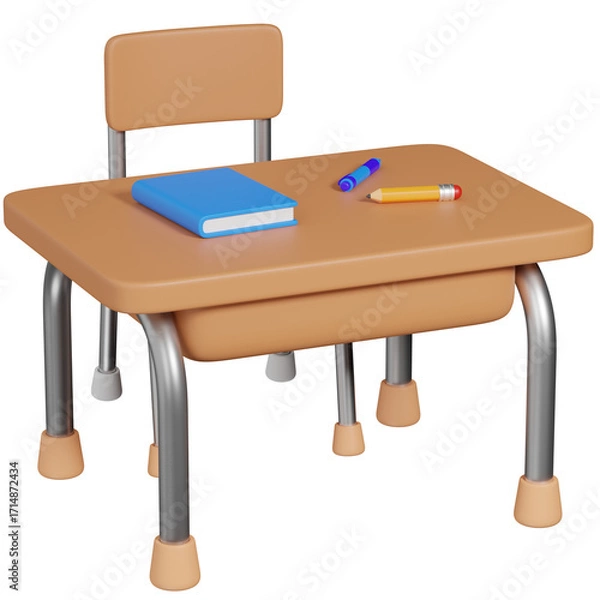 Fototapeta 3d render School Desk with Book and Pens icon 