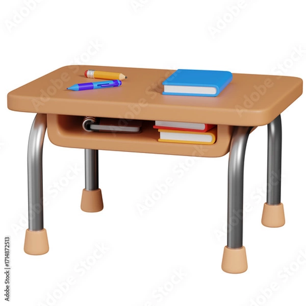 Fototapeta 3d render School Desk with Books and Stationery icon 