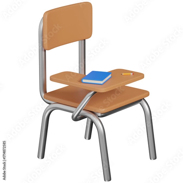 Fototapeta 3d render School Desk Chair with Book and Pencil icon 