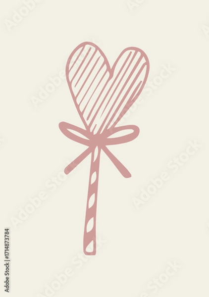 Obraz Illustration Hand Draw Doodle Heart Candy with Ribbon